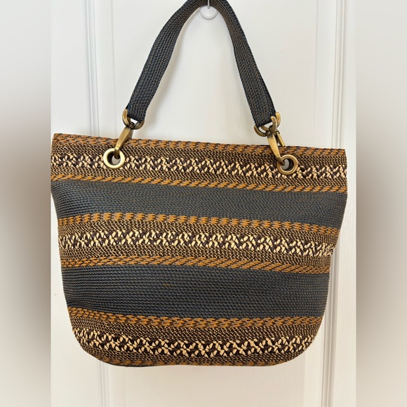 Eric Javits Squishee Straw Tote Bag. Horizontal design stripes. NWOT - Picture 3 of 7